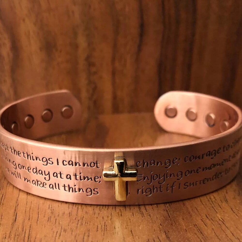 Cross Prayers Pure Copper Magnetic Bracelet Arthritis Pain Therapy Energy Cuff